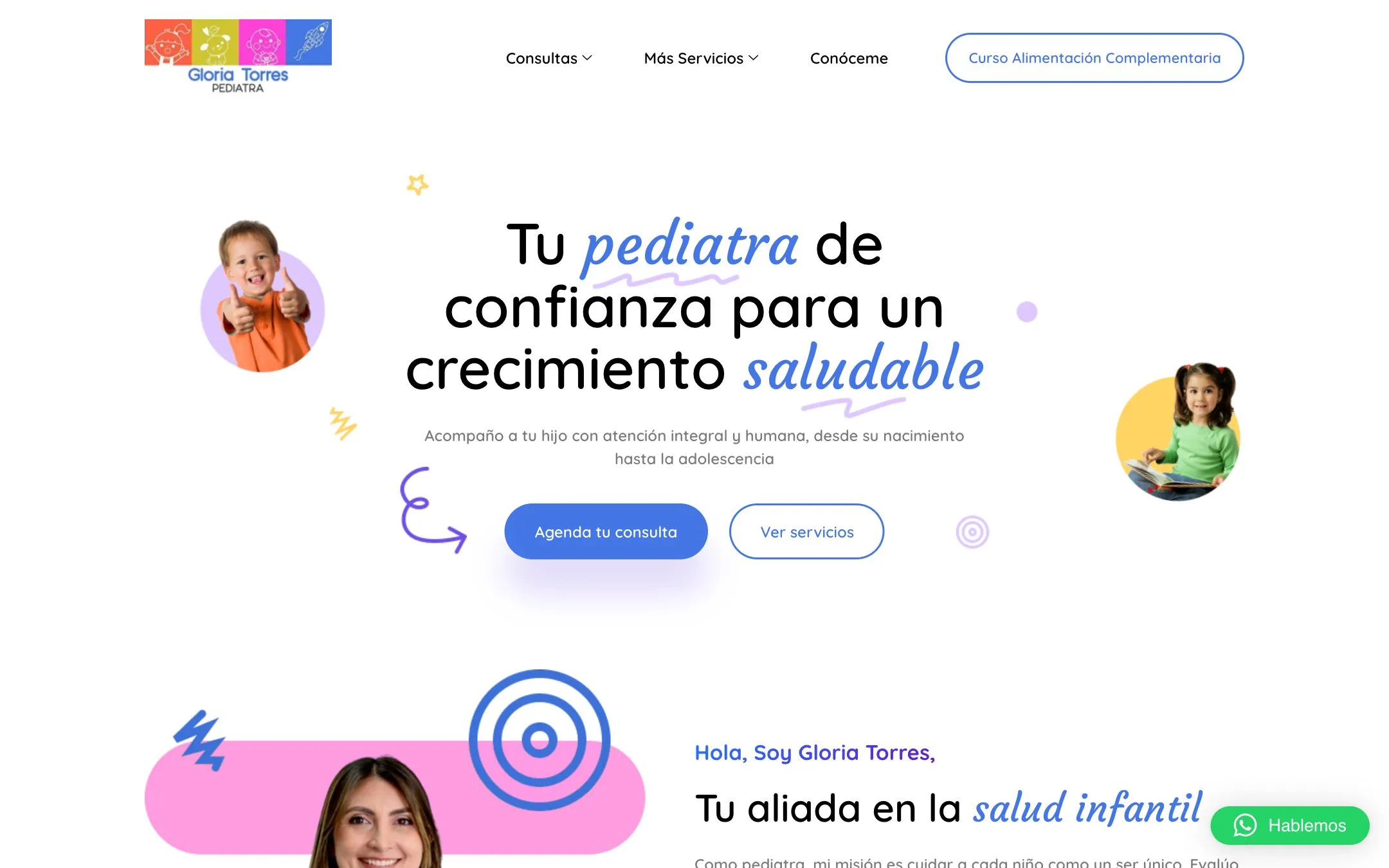 Portada del sitio de Gloria Torres, pediatra