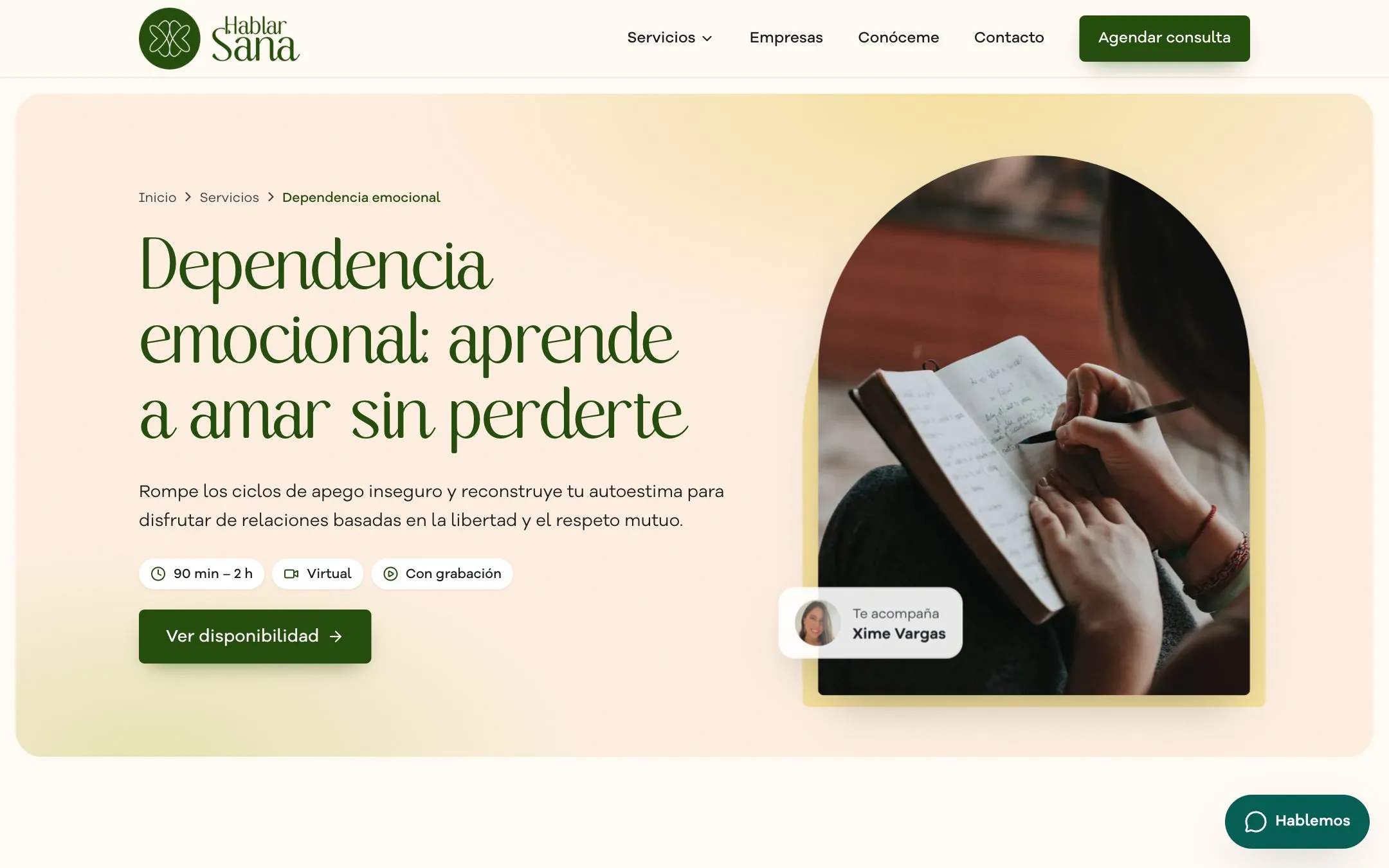 Página de dependencia emocional en Hablar Sana