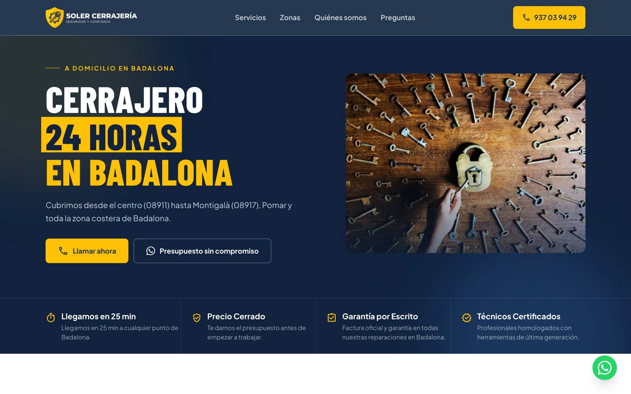 Página de Soler Cerrajería para Badalona